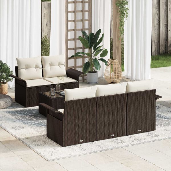 vidaXL Set di divani con cuscino 6 pcs Marrone polyrattan