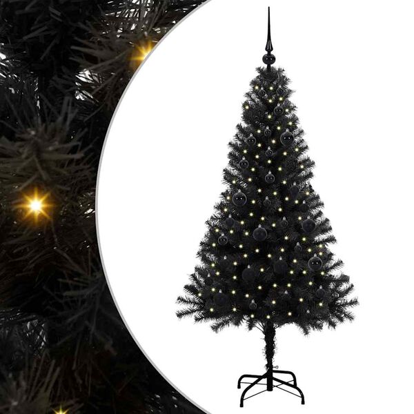 vidaXL Albero di Natale con 150 LED con supporto Nero 150 cm PVC