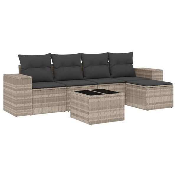vidaXL Set Divano da Giardino 6pz con Cuscini Grigio Chiaro Polyrattan