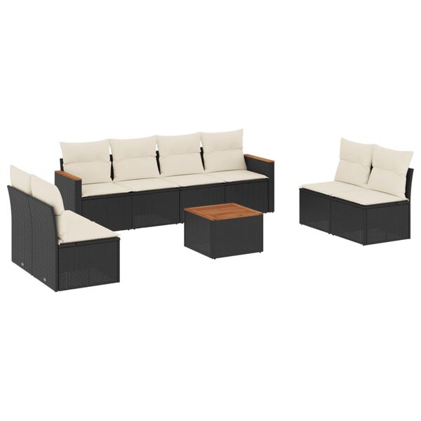 vidaXL Set Divani da Giardino 9 pz con Cuscini Nero in Polyrattan