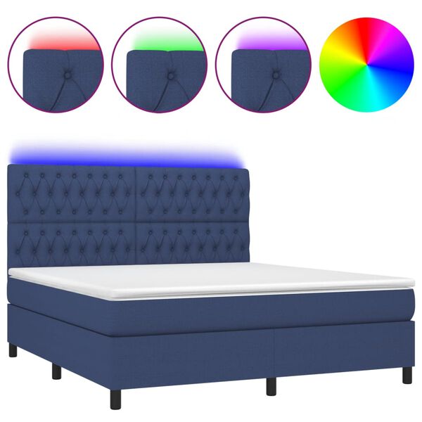 vidaXL Letto a Molle con Materasso e LED Blu 180x200 cm in Tessuto