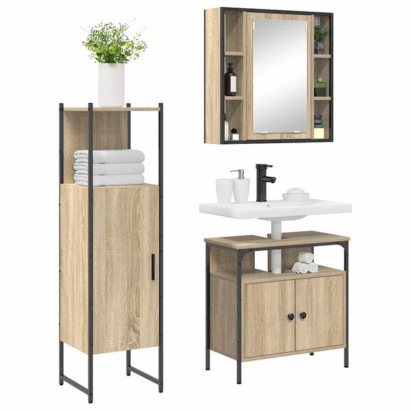 vidaXL Set di mobili per il bagno 3 pcs Marrone Legno multistrato