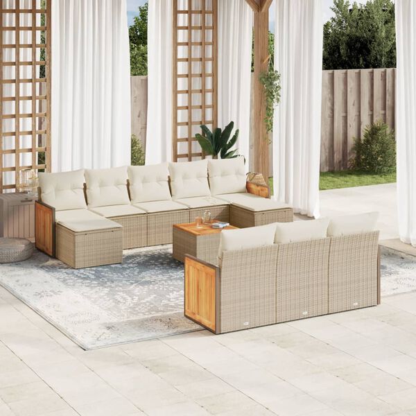 vidaXL Set Divani da Giardino 11 pz con Cuscini Beige in Polyrattan