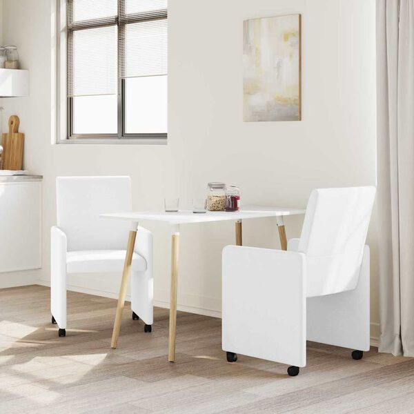 vidaXL Sedie da Pranzo con Ruote 2 pcs Bianco 57 x 66 x 94 cm