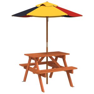 vidaXL Tavolo da Picnic per 4 Bambini con Ombrellone Legno di Abete