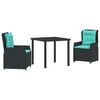 vidaXL Set da Pranzo per Giardino 3 pcs Nero Poly Rattan
