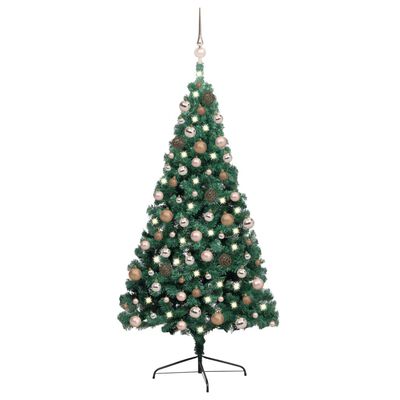 vidaXL Albero di Natale a Metà Preilluminato con Palline Verde 240 cm