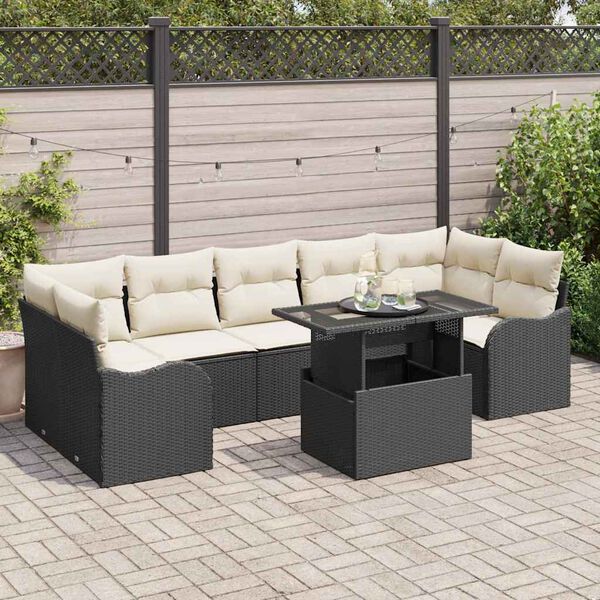 vidaXL Set Divano da Giardino con cuscino 8 pcs Nero Poly Rattan