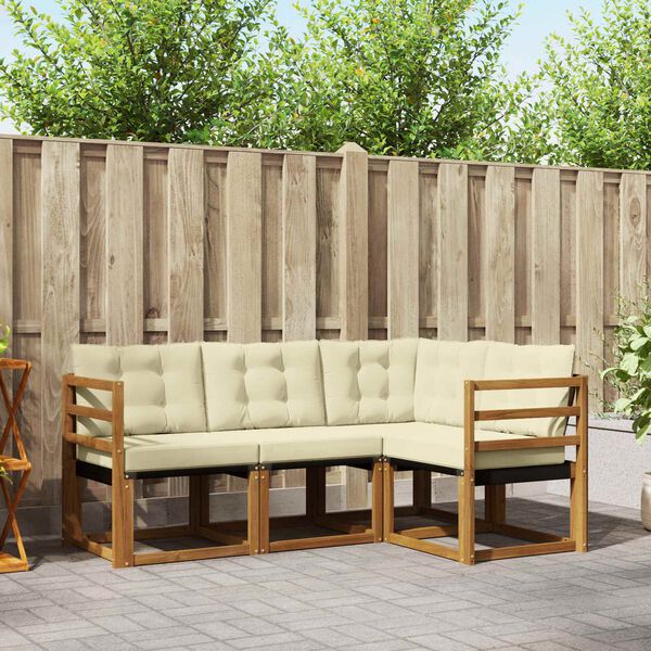 vidaXL Set di divani da esterno con cuscino 4 pcs Naturale e Crema