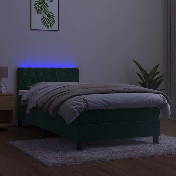 vidaXL Letto a Molle con Materasso e LED Verde Scuro 90x200cm Velluto