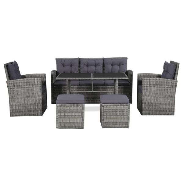 vidaXL Set Divani da Giardino 6 pz con Cuscini in Polyrattan Grigio