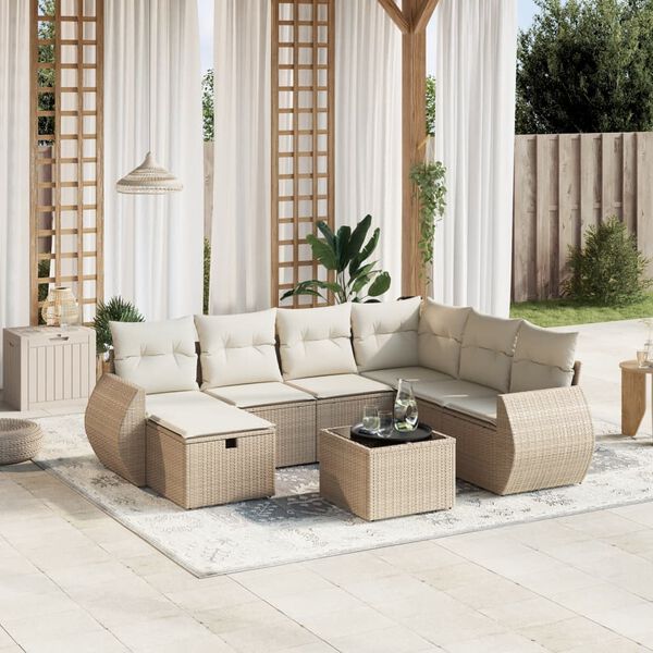 vidaXL Set Divano da Giardino 8 pz con Cuscini Beige in Polyrattan