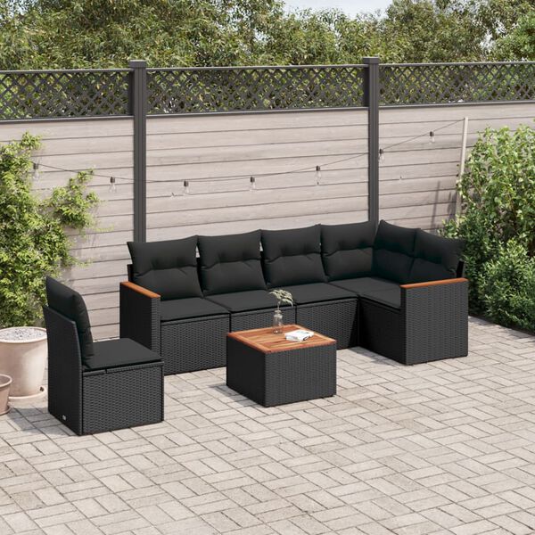 vidaXL Set Divani da Giardino con Cuscini 7pz Nero Polyrattan