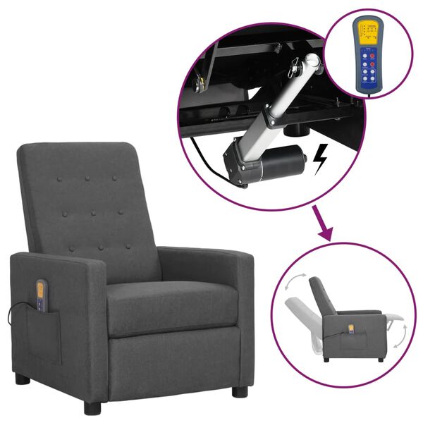 vidaXL Poltrona Alzapersona Massaggiante Grigio Chiaro Tessuto