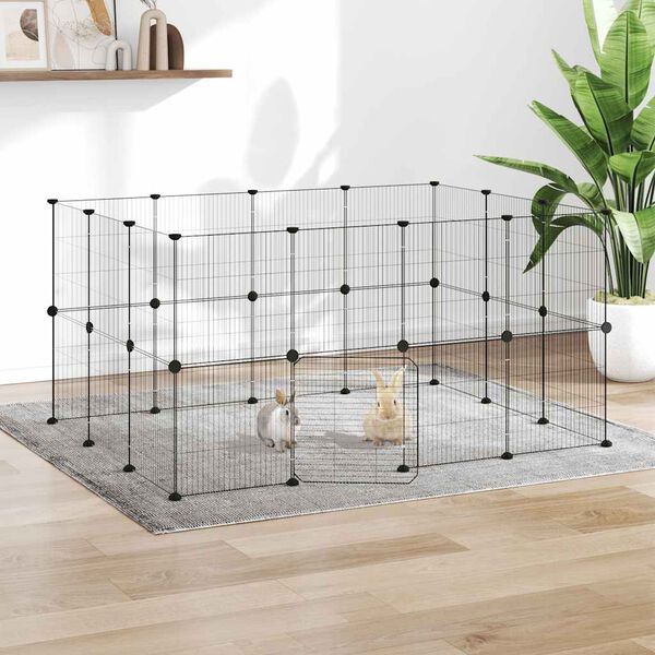 vidaXL Gabbia per Animali 28 Pannelli con Porta Nero 35x35 cm Acciaio