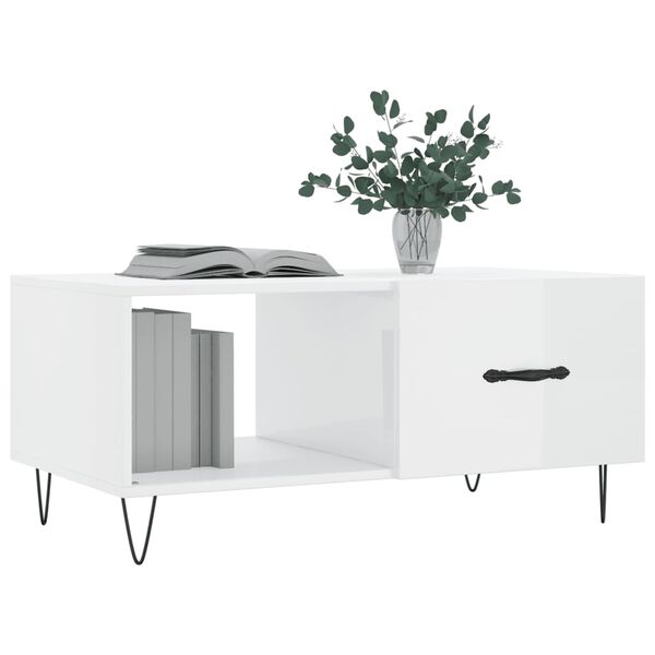 vidaXL Tavolino da Salotto Bianco Lucido 90x50x40 cm Legno Multistrato