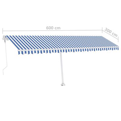 vidaXL Tenda da Sole Autoportante Automatica 600x300 cm Blu Bianca