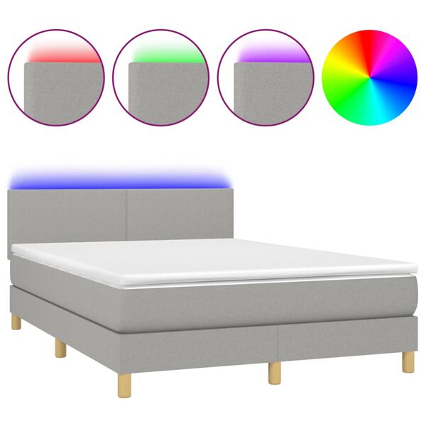 vidaXL Letto a Molle Materasso e LED Grigio Chiaro 140x200 cm Tessuto