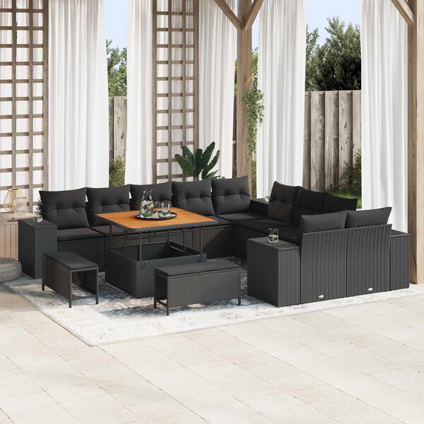 vidaXL Set Divano da Giardino con cuscino 13 pcs Nero polyrattan
