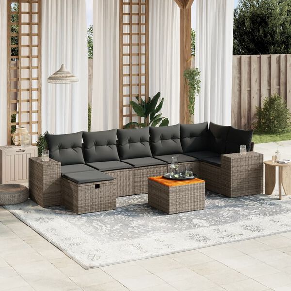 vidaXL Set Divano da Giardino 8 pz con Cuscini Grigio in Polyrattan