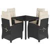 vidaXL Set da Pranzo da Giardino 5 pz Nero con Cuscini in Polyrattan
