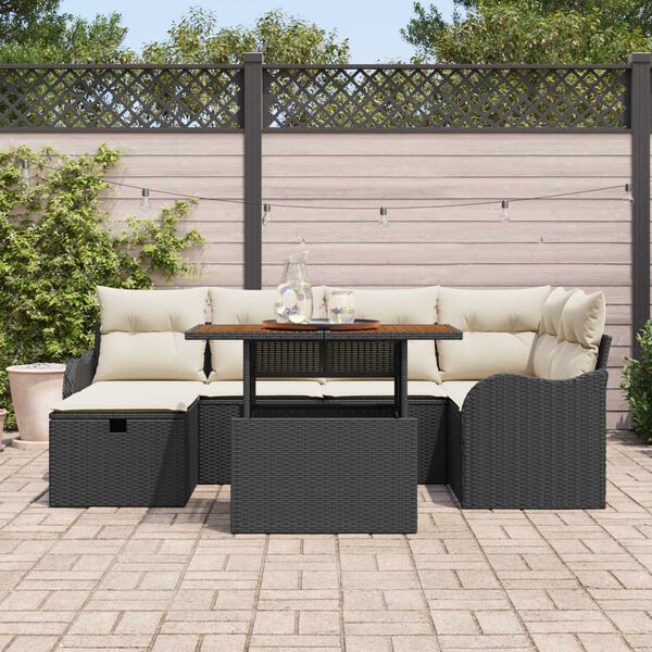 vidaXL Set Divano da Giardino con cuscino 7 pcs Nero Poly Rattan