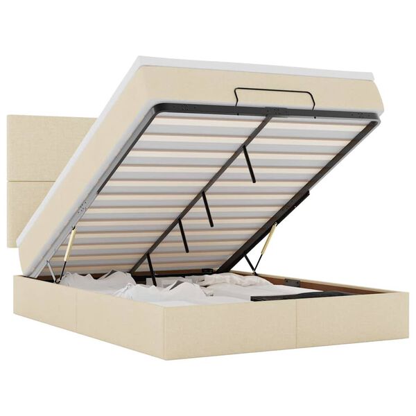 vidaXL Struttura Letto Pouf con Materasso Crema 140x190 cm in Tessuto