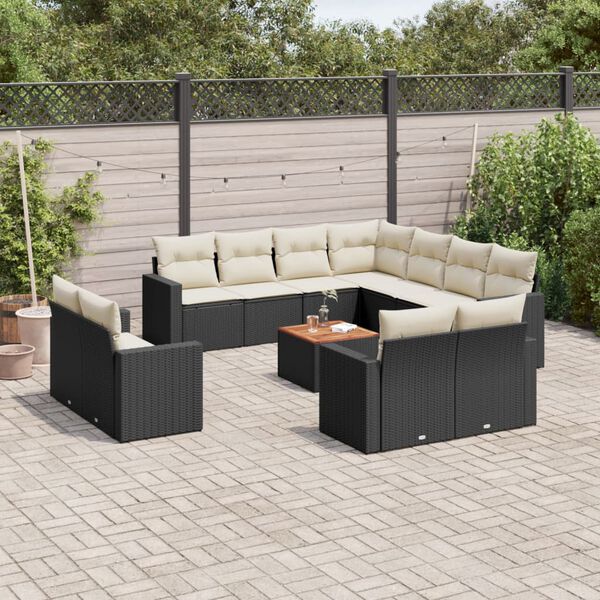 vidaXL Set Divani da Giardino 13pz con Cuscini Nero in Polyrattan