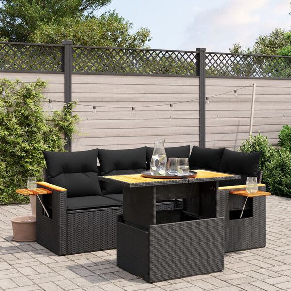 vidaXL Set Divani da Giardino 5 pz con Cuscini in Polyrattan Nero