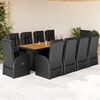 vidaXL Set da Pranzo da Giardino 11 pz con Cuscini in Polyrattan Nero