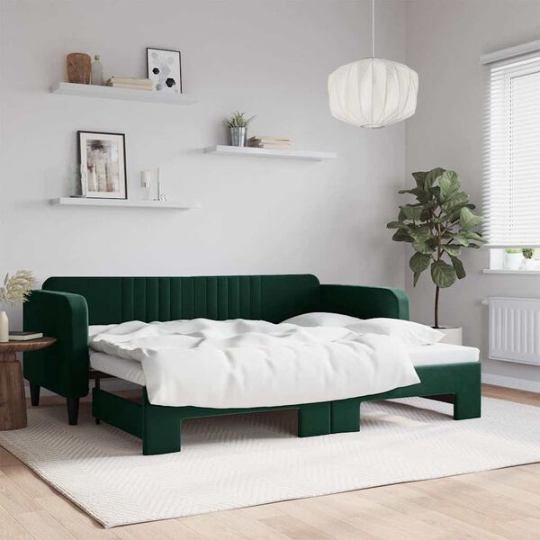 vidaXL Divano Letto con Letto Estraibile Verde Scuro 90x200cm Velluto