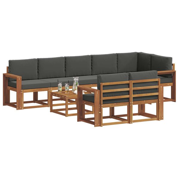 vidaXL Set di divani da esterno con cuscino 9 pcs Naturale e Antracite