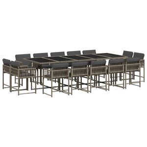 vidaXL Set da Pranzo da Giardino 15 pz con Cuscini Grigio Polyrattan
