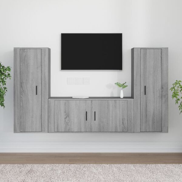vidaXL Set Mobili Porta TV 3 pz Grigio Sonoma in Legno Multistrato