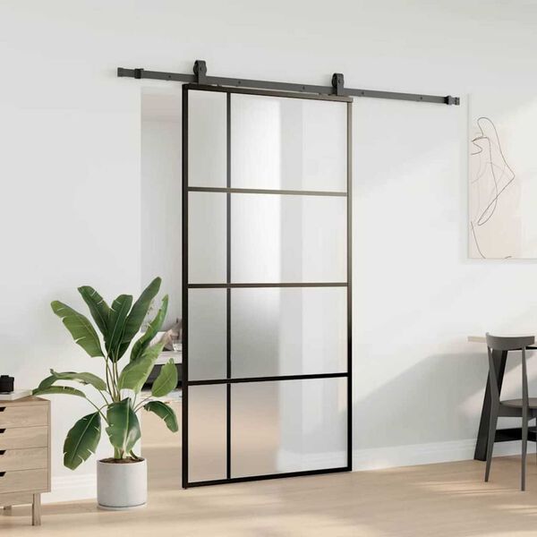 vidaXL Porta Scorrevole con Ferramenta Nera 102,5x205 cm in Vetro ESG