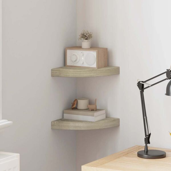 vidaXL Scaffali Angolari a Parete 2 pz Rovere 25x25x3,8 cm in MDF