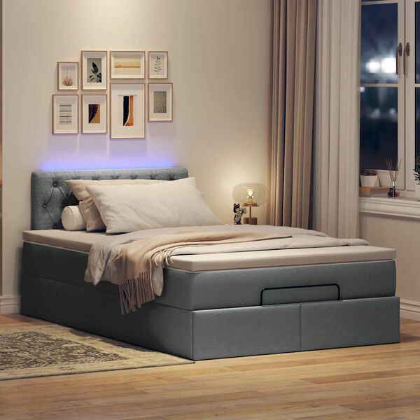 vidaXL Pouf Letto con Materasso e LED Grigio Scuro 120x200 cm Tessuto