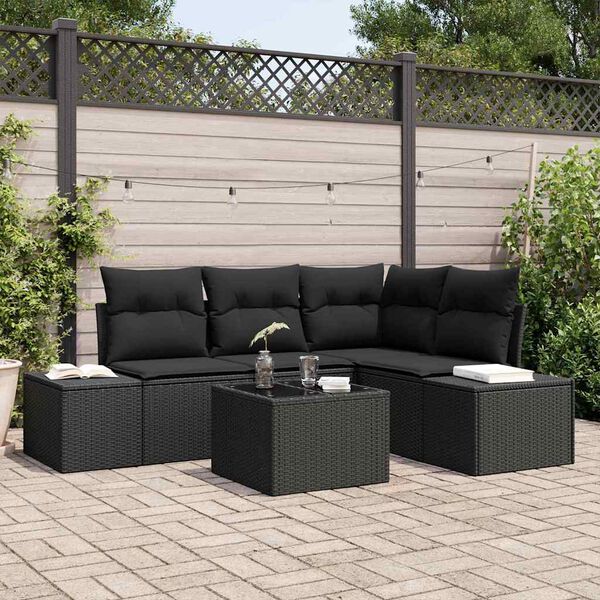 vidaXL Set Divano da Giardino con archiviazione Nero polyrattan