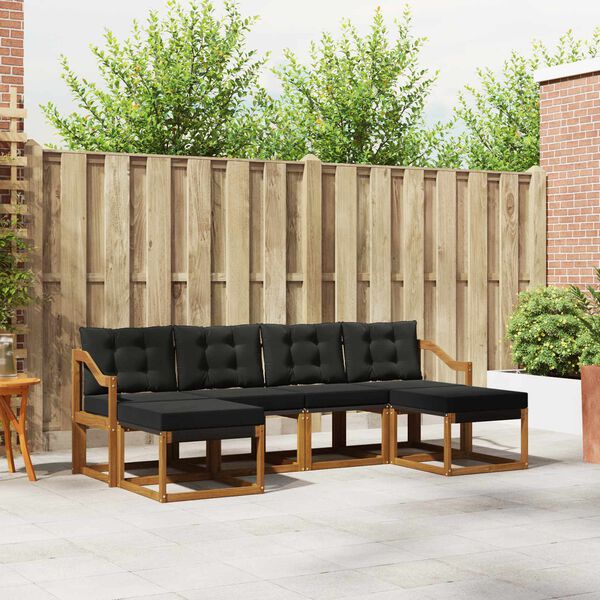 vidaXL Set di divani da esterno con cuscino 6 pcs Naturale e Nero