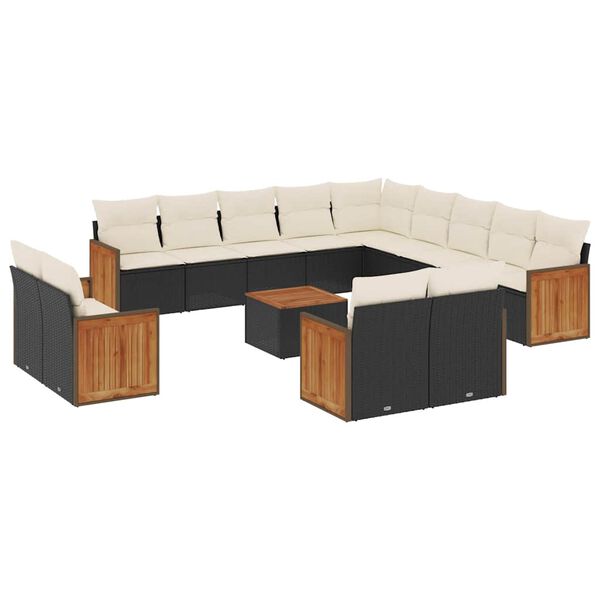 vidaXL Set Divani da Giardino 14pz con Cuscini in Polyrattan Nero