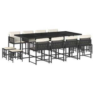 vidaXL Set da Pranzo da Giardino 13pz con Cuscini Nero in Polyrattan