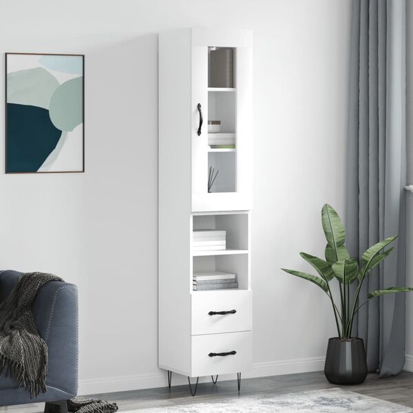 vidaXL Credenza Bianca 34,5x34x180 cm in Legno Multistrato