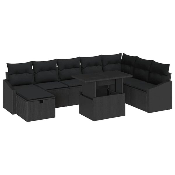 vidaXL Set Divano da Giardino 9 pcs Nero polyrattan