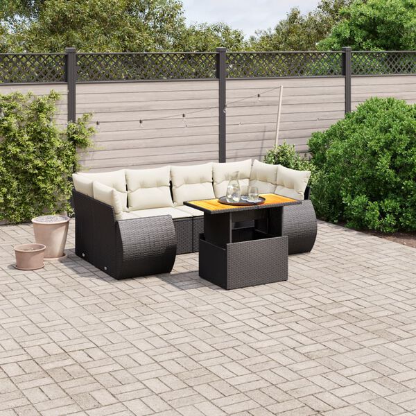 vidaXL Set Divani da Giardino con Cuscini 7pz Nero Polyrattan