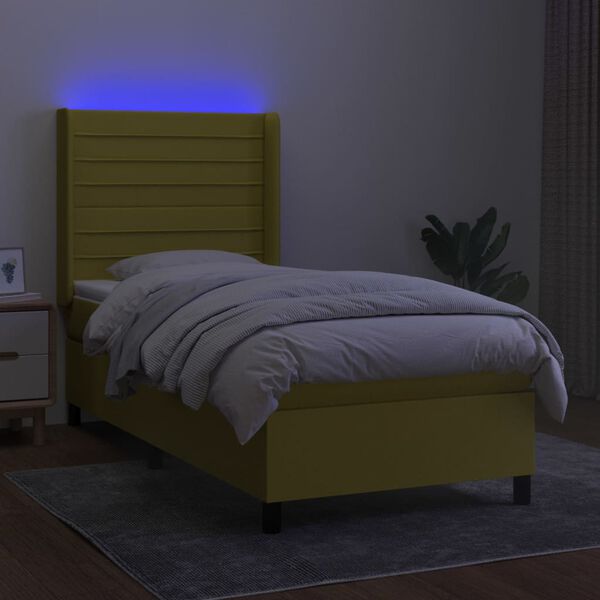 vidaXL Letto a Molle con Materasso e LED Verde 90x200 cm in Tessuto