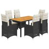 vidaXL Set da Bistr&ograve; da Giardino 7 pz con Cuscini Nero in Polyrattan