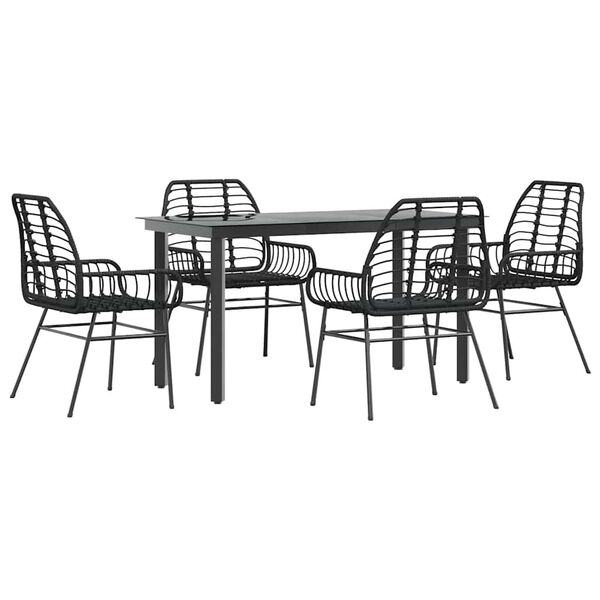 vidaXL Set Mobili da Pranzo per Giardino 5 pz Nero Polyrattan Vetro