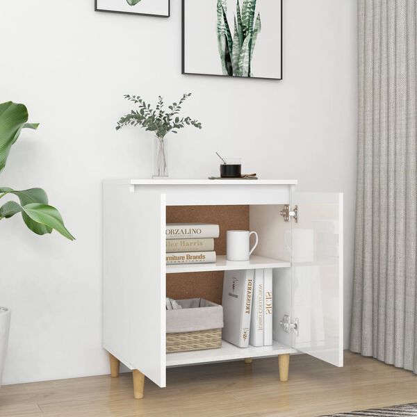 vidaXL Credenza Gambe Massello Bianco Lucido 60x35x70cm Multistrato