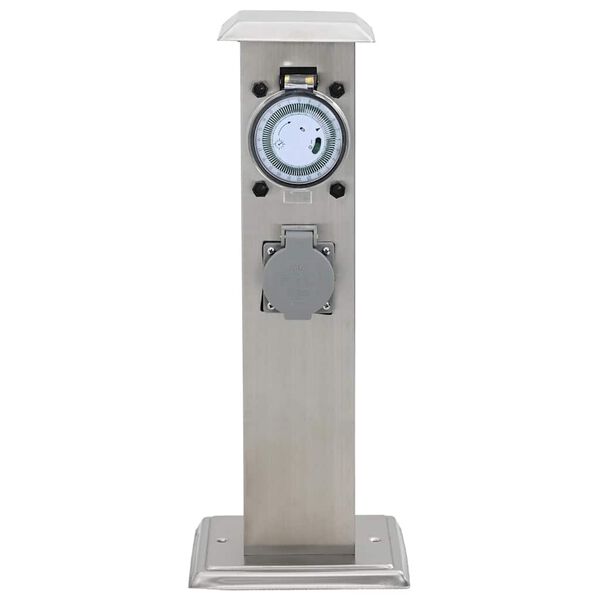 vidaXL Presa Elettrica da Giardino a Pilastro Acciaio Inox con Timer