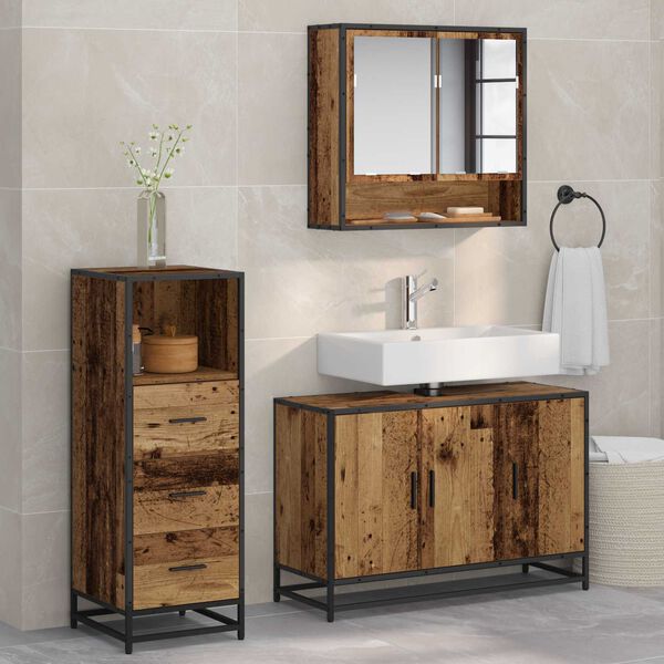 vidaXL Set di mobili per il bagno con cassetto 3 pcs Legno vecchio
